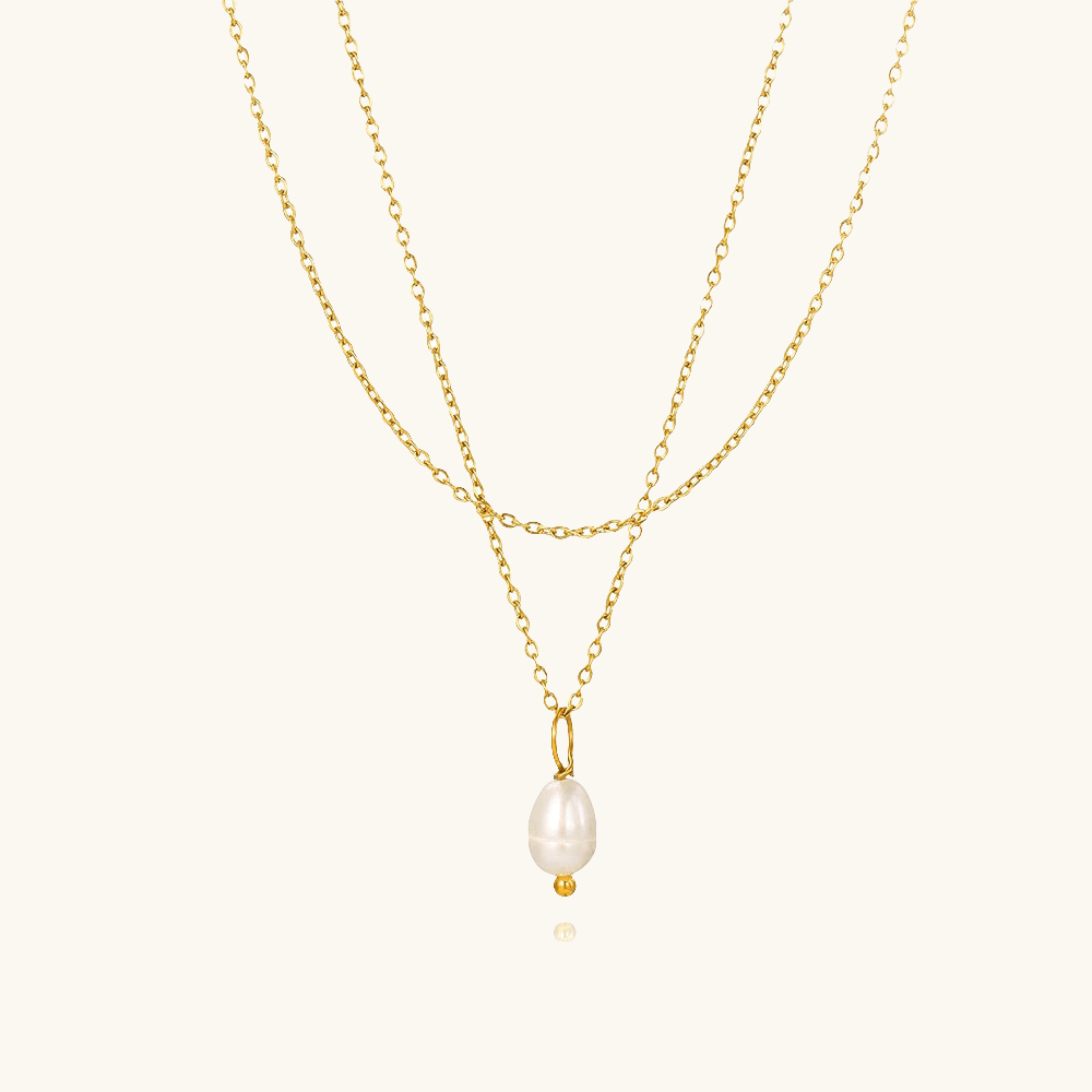 Pearl Double Kette Layering Gold - Fascina