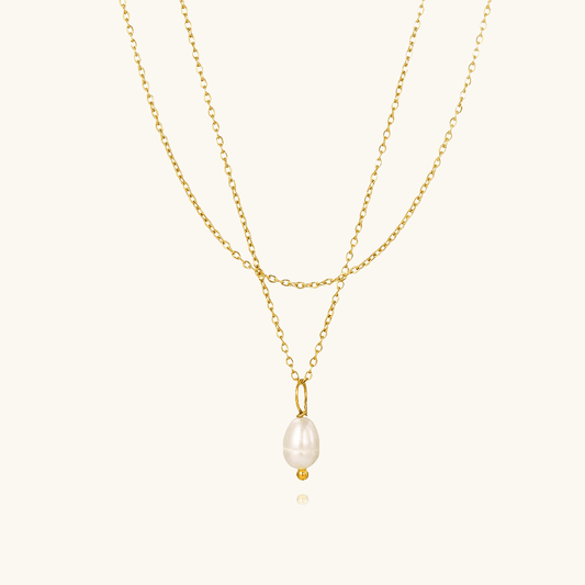 Pearl Double Kette Layering Gold - Fascina