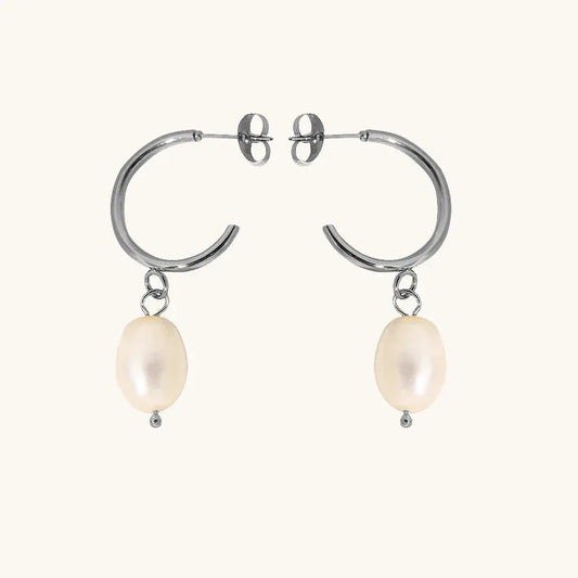 Pearl Hoop Ohrringe Silber - Fascina