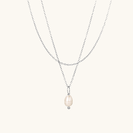 Pearl Double Kette Layering Silber - Fascina