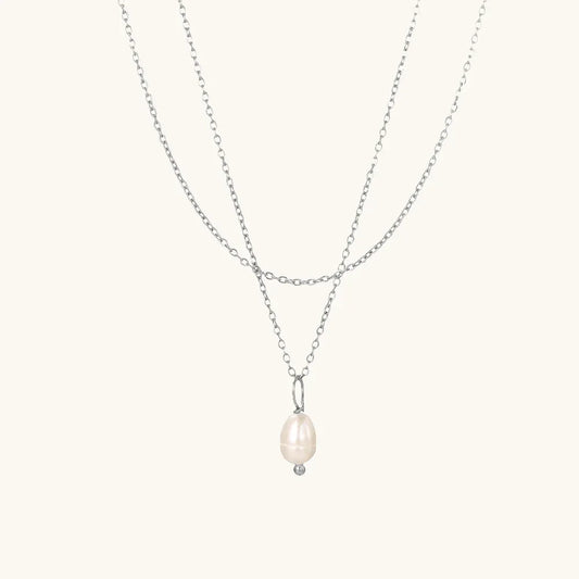 Pearl Double Kette Layering Silber - Fascina